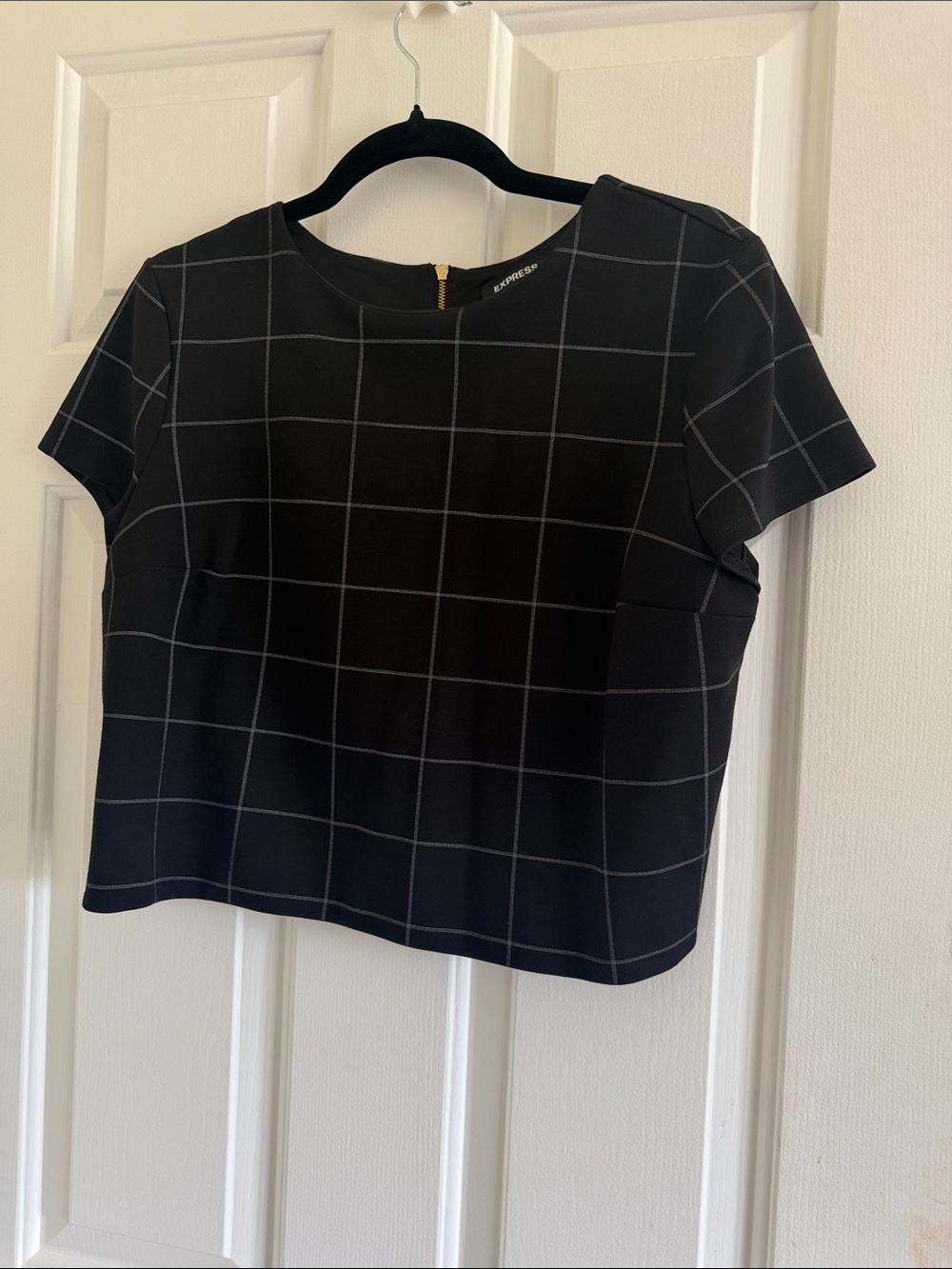 Express Black Windowpane Short Sleeve Top